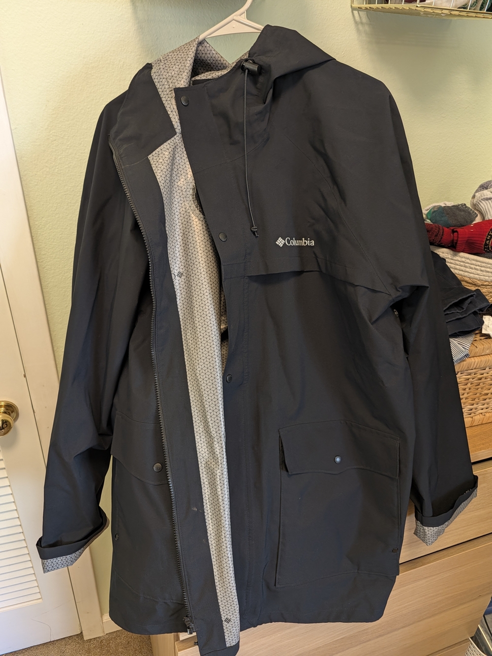 Columbia Men’s Black Hooded Raincoat with Chest Logo